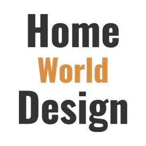 Text reading 'Home', 'World', and 'Design' in bold Black and orange font on a white background.