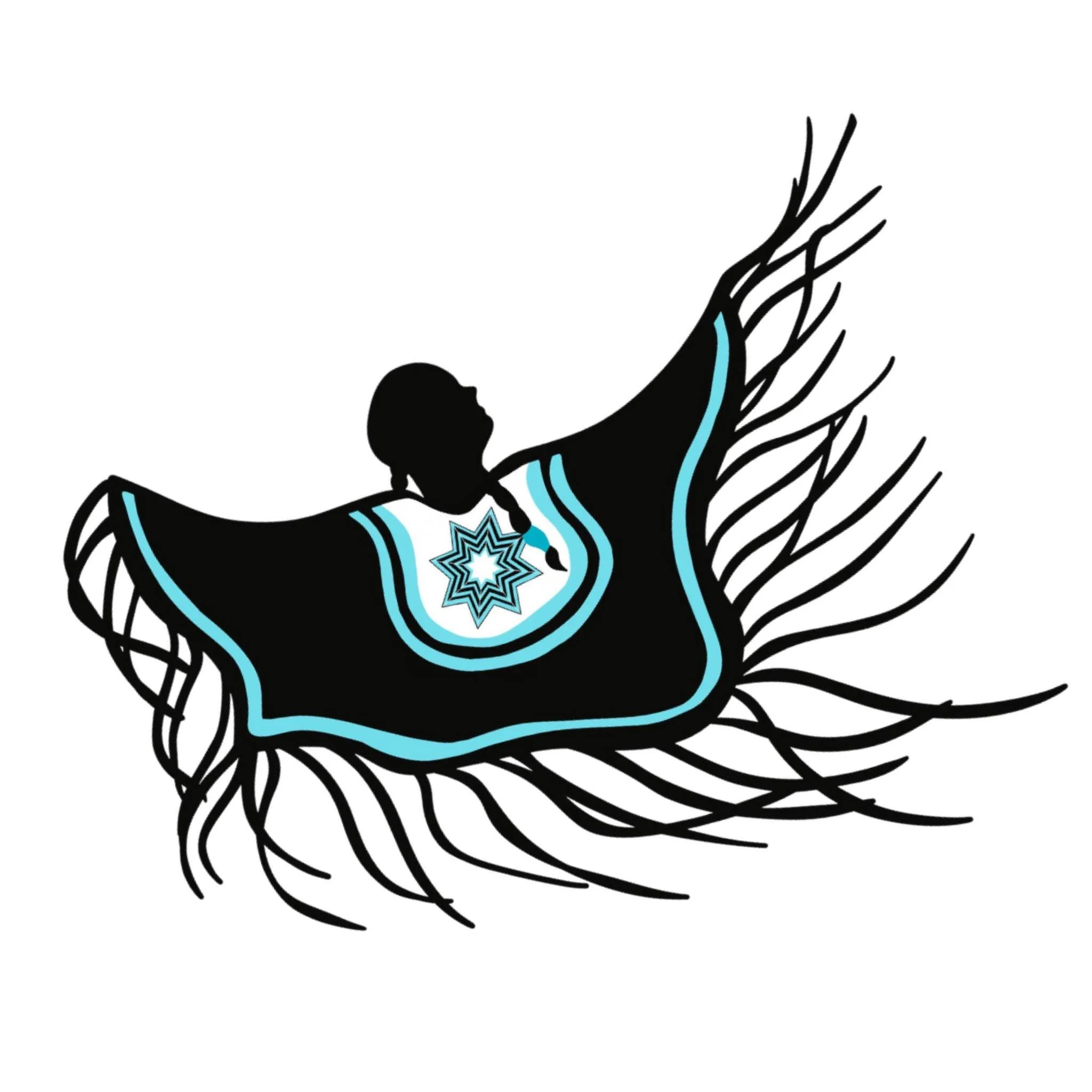 Silhouette of a woman with traditional Southwestern jewelry, surrounded by flowing abstract lines.