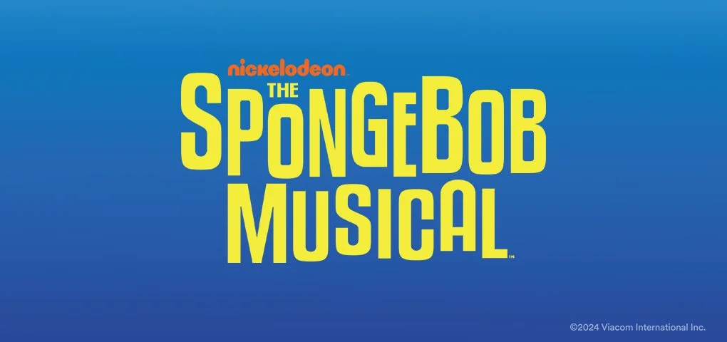 Logo for Nickelodeon's "The SpongeBob Musical" against a blue background.