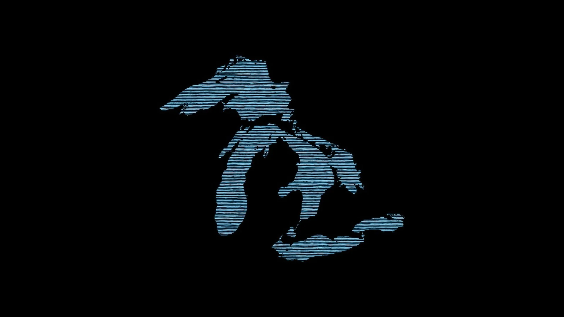 A stylized outline of a dog’s head and paw print, created with blue horizontal lines on a black background.