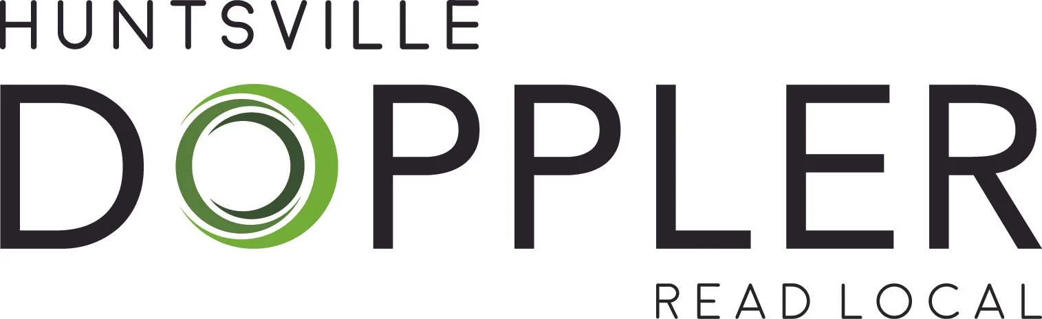 Huntsville Dopper logo with black text and a green circular design in place of the 'O'.