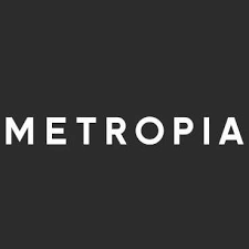 Logo with the word 'Metropia' in white capital letters on a black background.