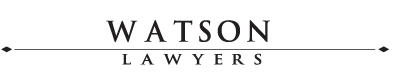 Text logo that reads 'WATSON LAWYERS' with lines and arrows on each side.
