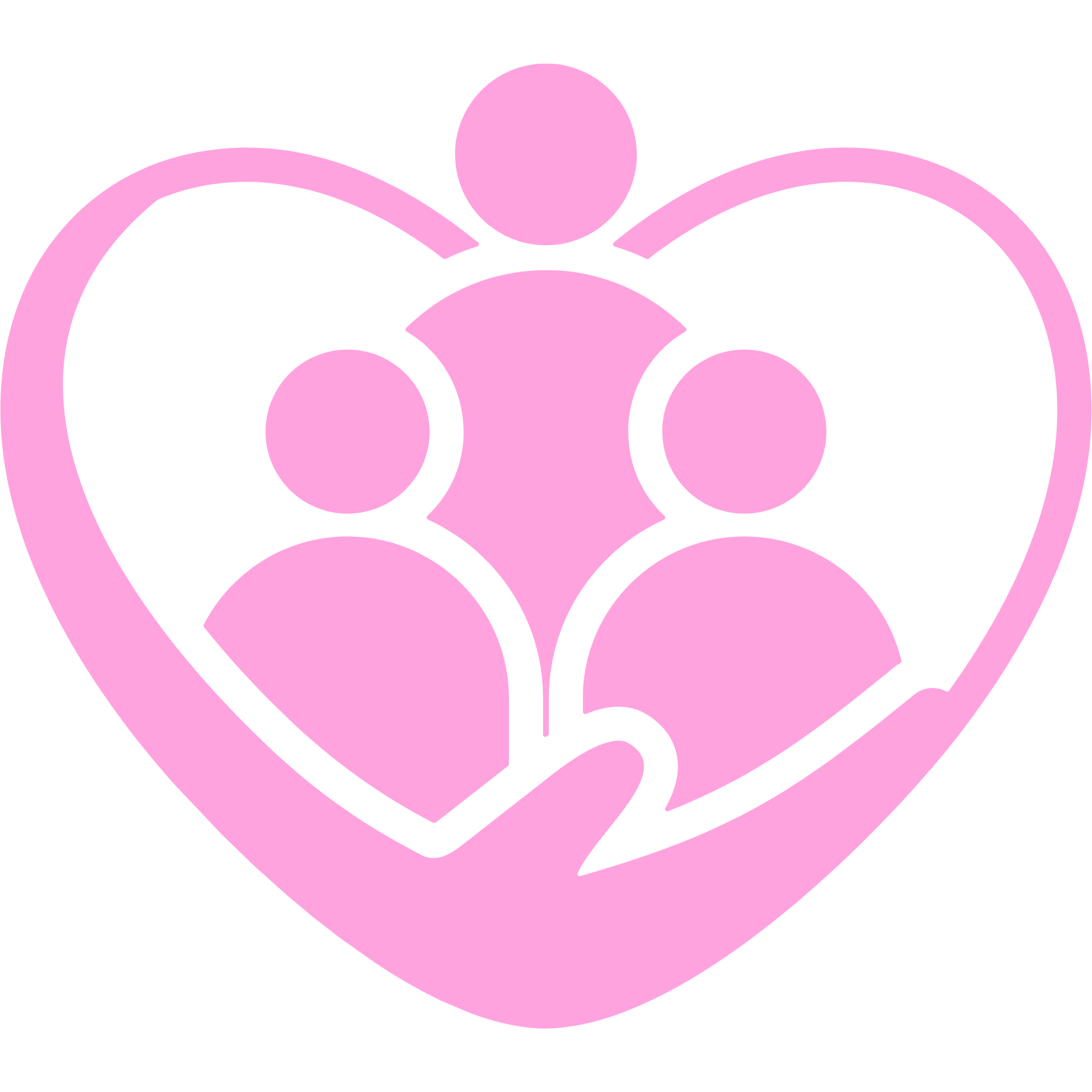 Illustration of a pink heart with stylized figures inside and above it, representing unity and love.