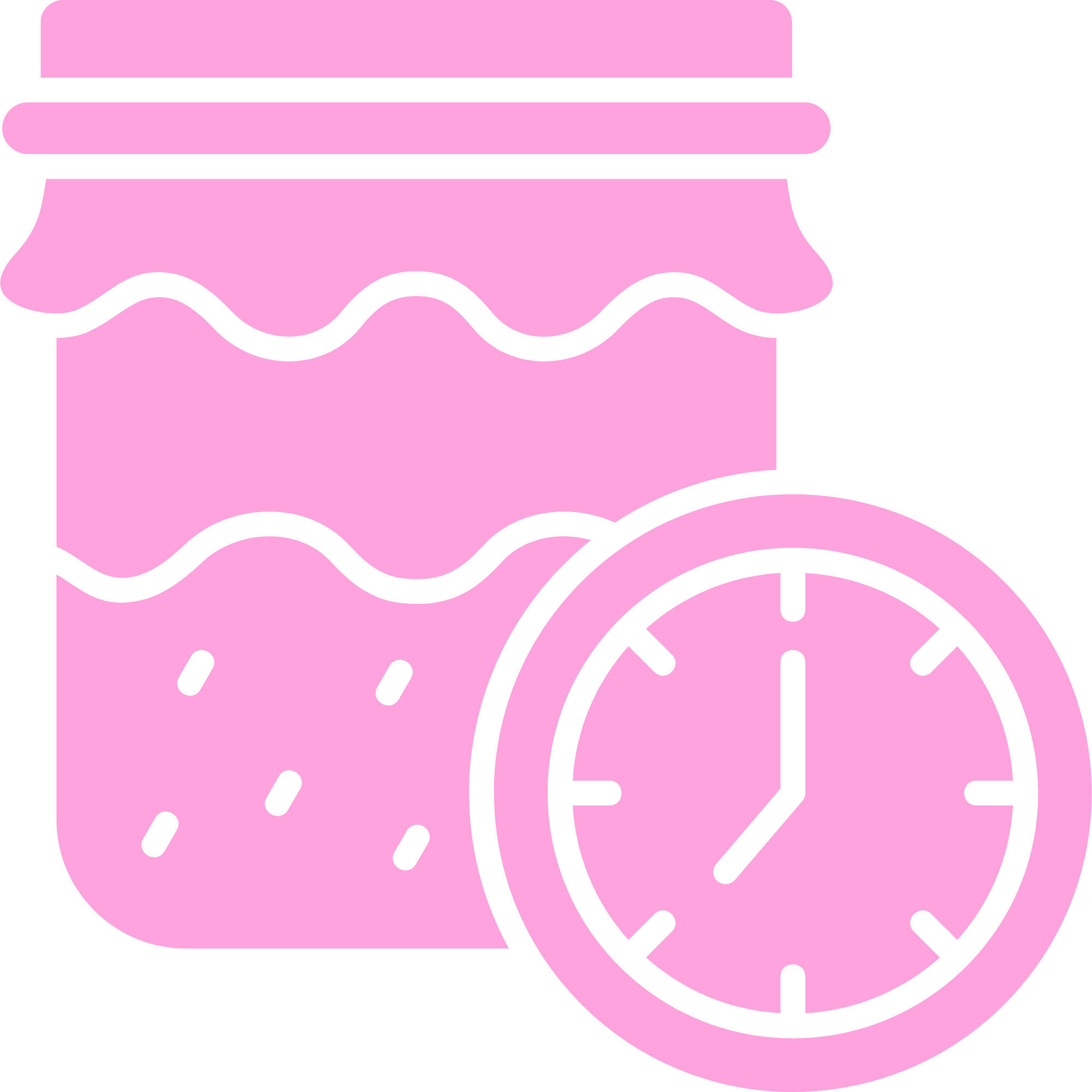 A cartoon illustration of a pink coffee cup with a clock in front of it.