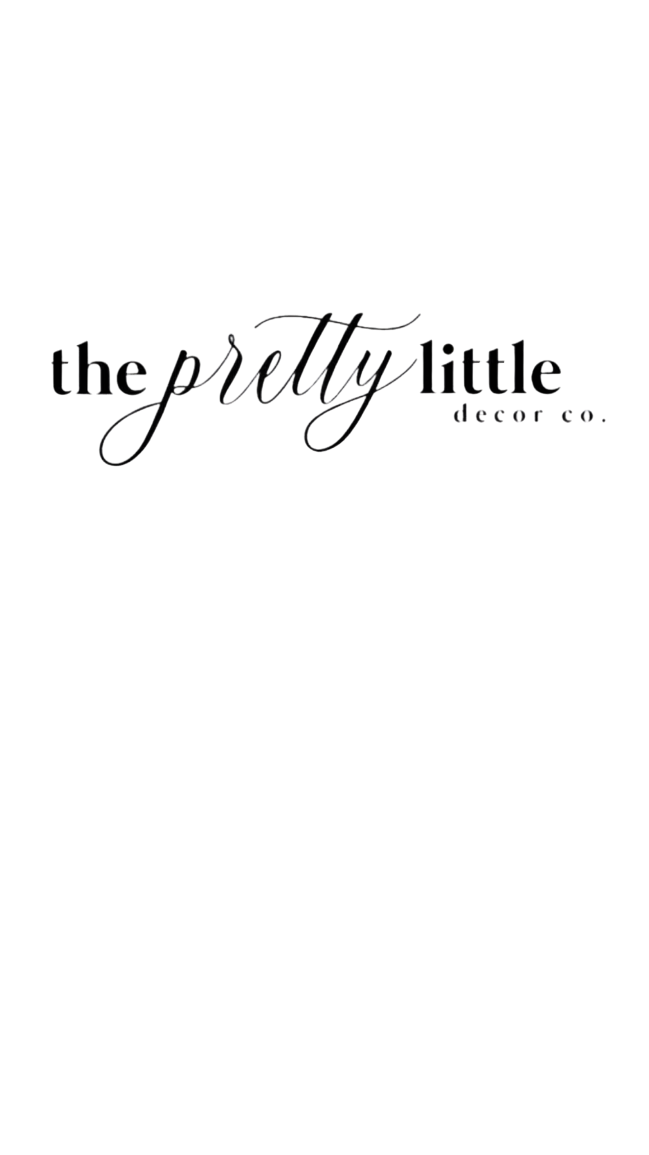 Black background with silver and purple cursive text that reads 'The Pretty Little Decor Co.'
