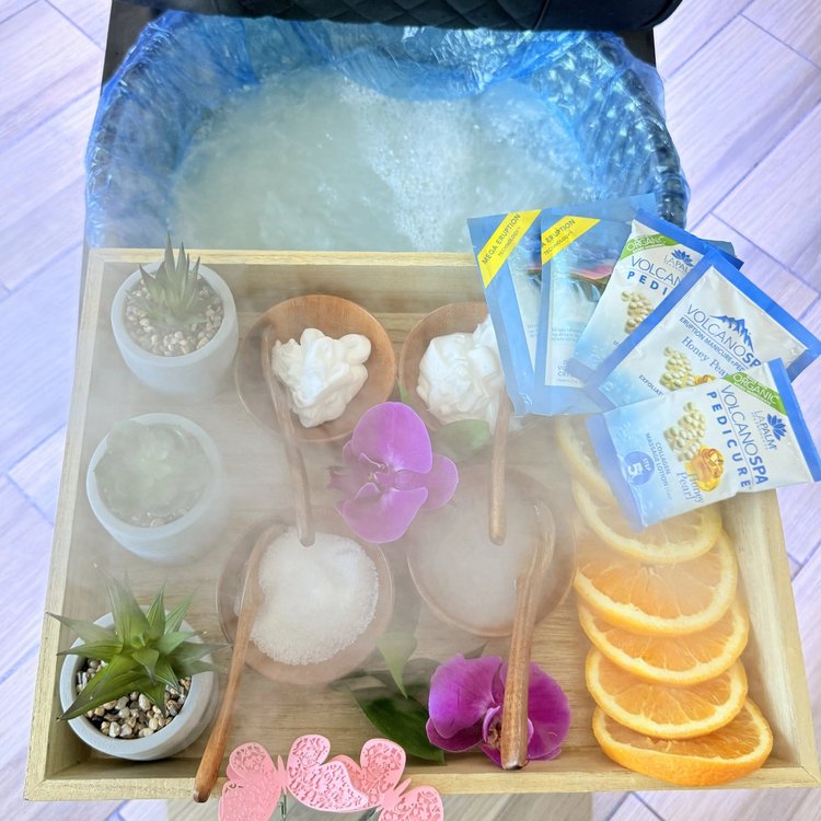 Foot spa ritual set-up with a mineral soak