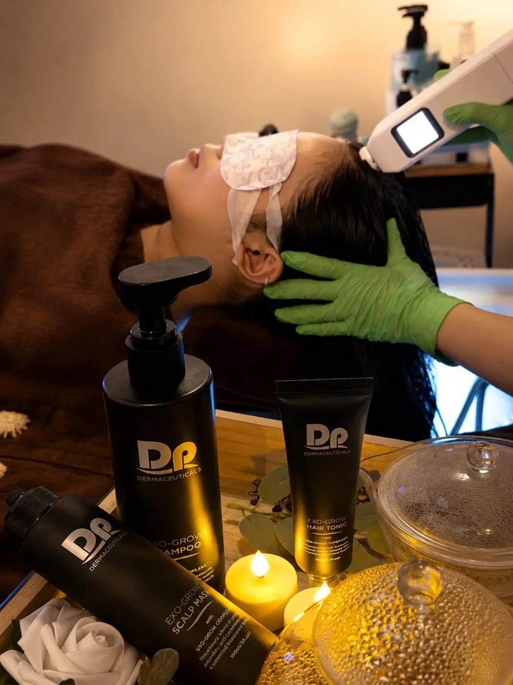 Technician applying EXO-Grow treatment during the EXO-Grow Ultra Infusion Ritual