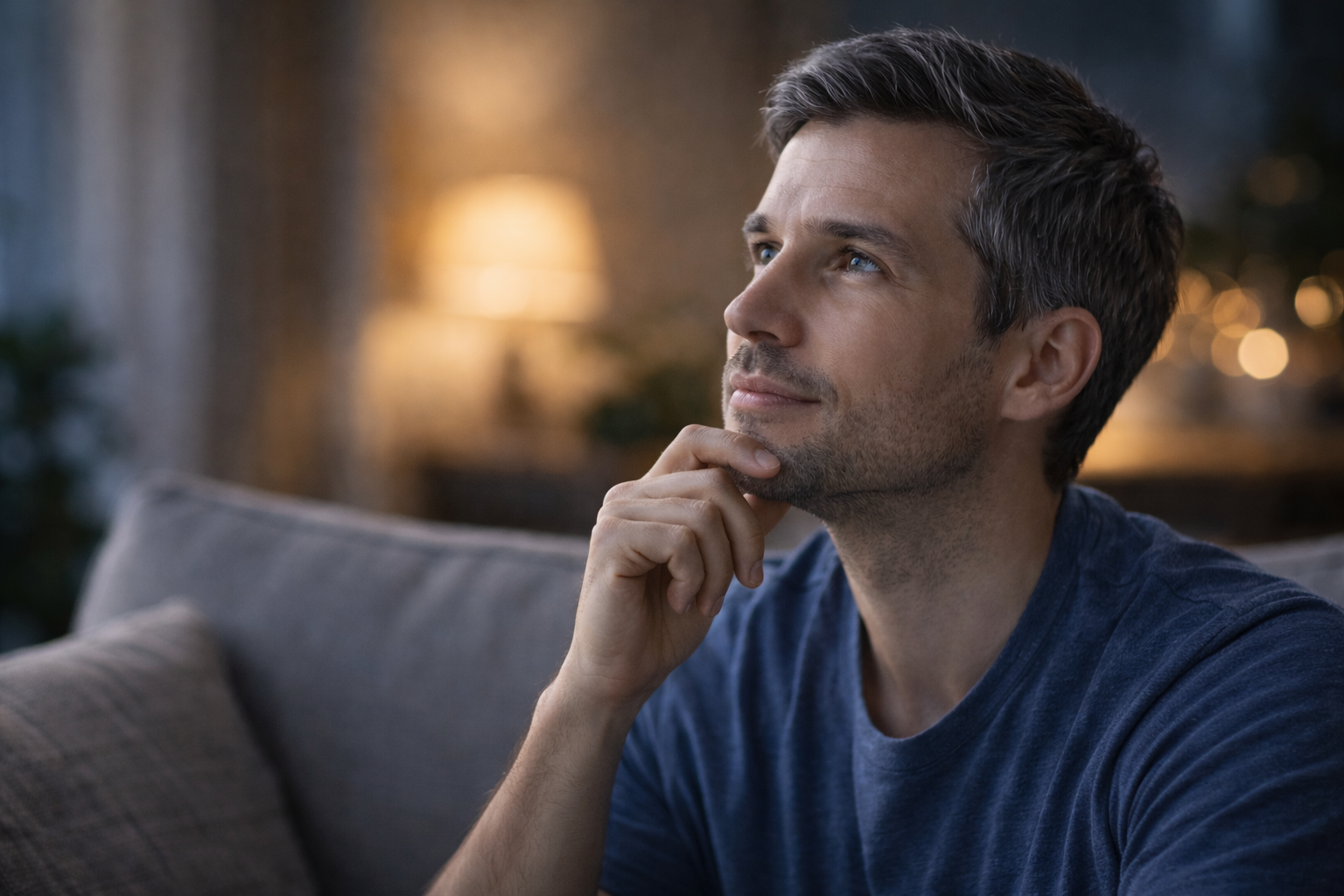 A man sitting quietly and contemplating positive changes after subconscious rewiring therapy.
