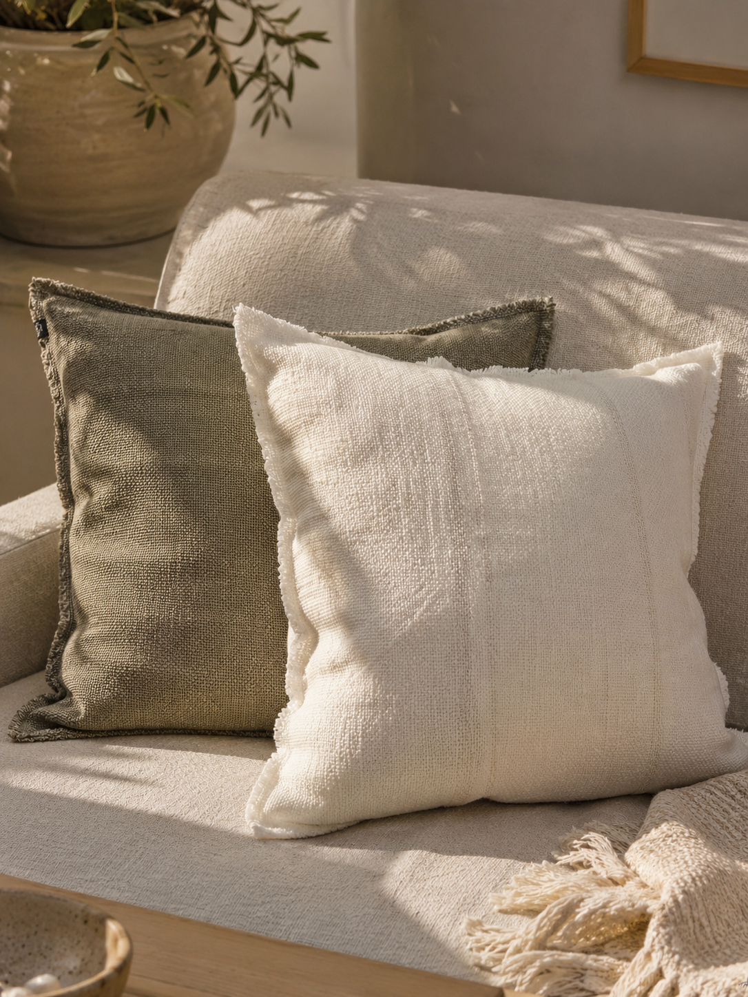 Housse de coussin en lin & coton - coloris blanc