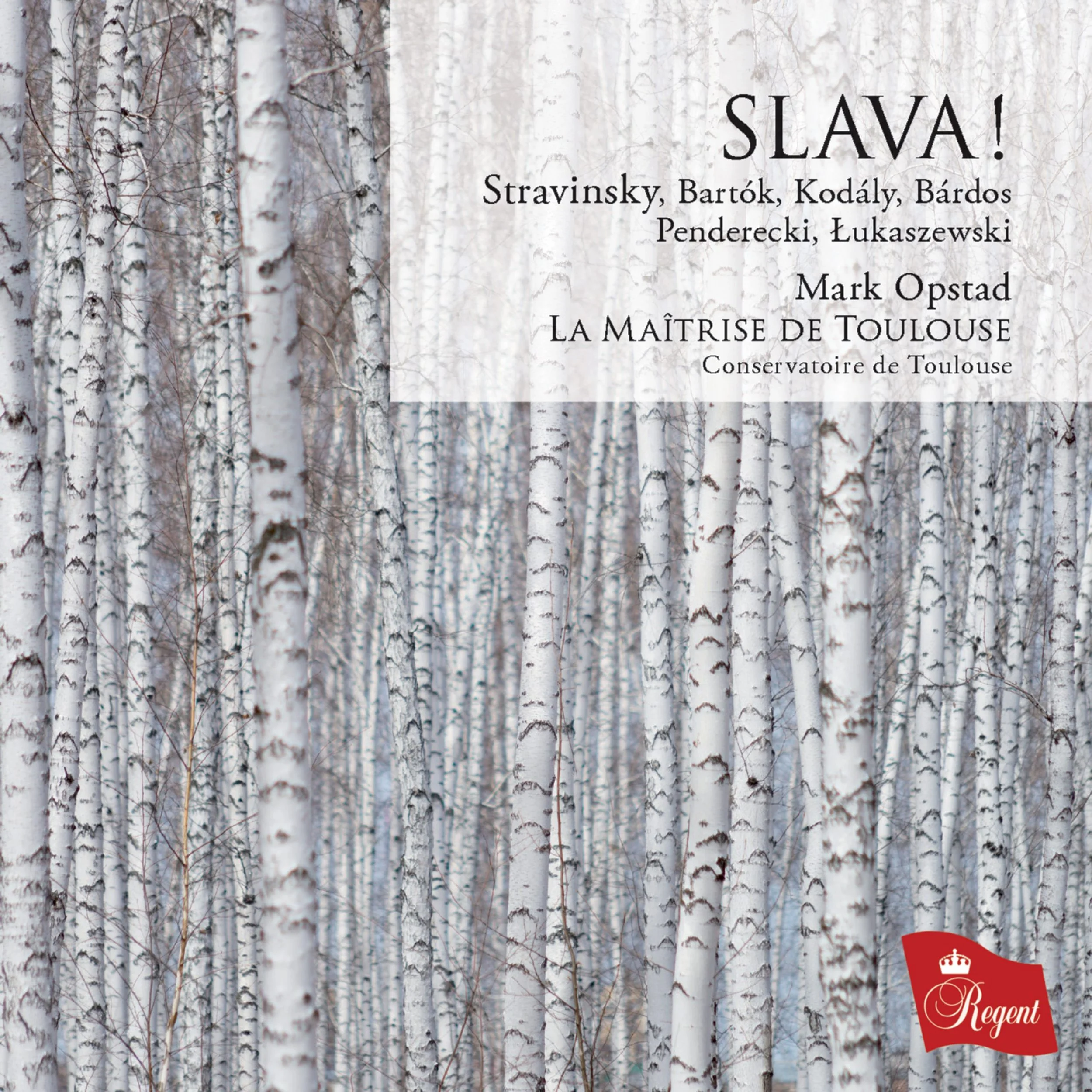 Book cover featuring a snowy forest of birch trees with a white overlay containing text in French and a red logo in the lower right corner.