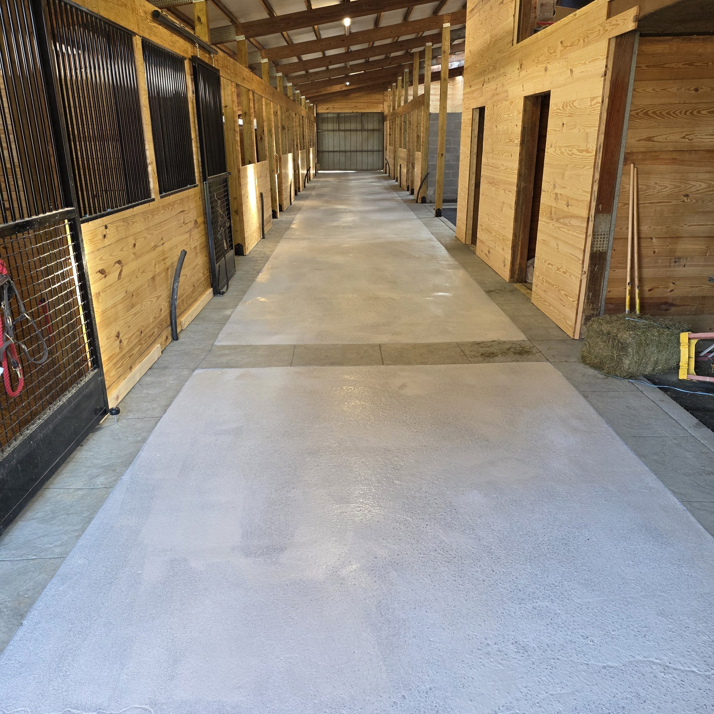 Stall barn aisle with concrete floor
