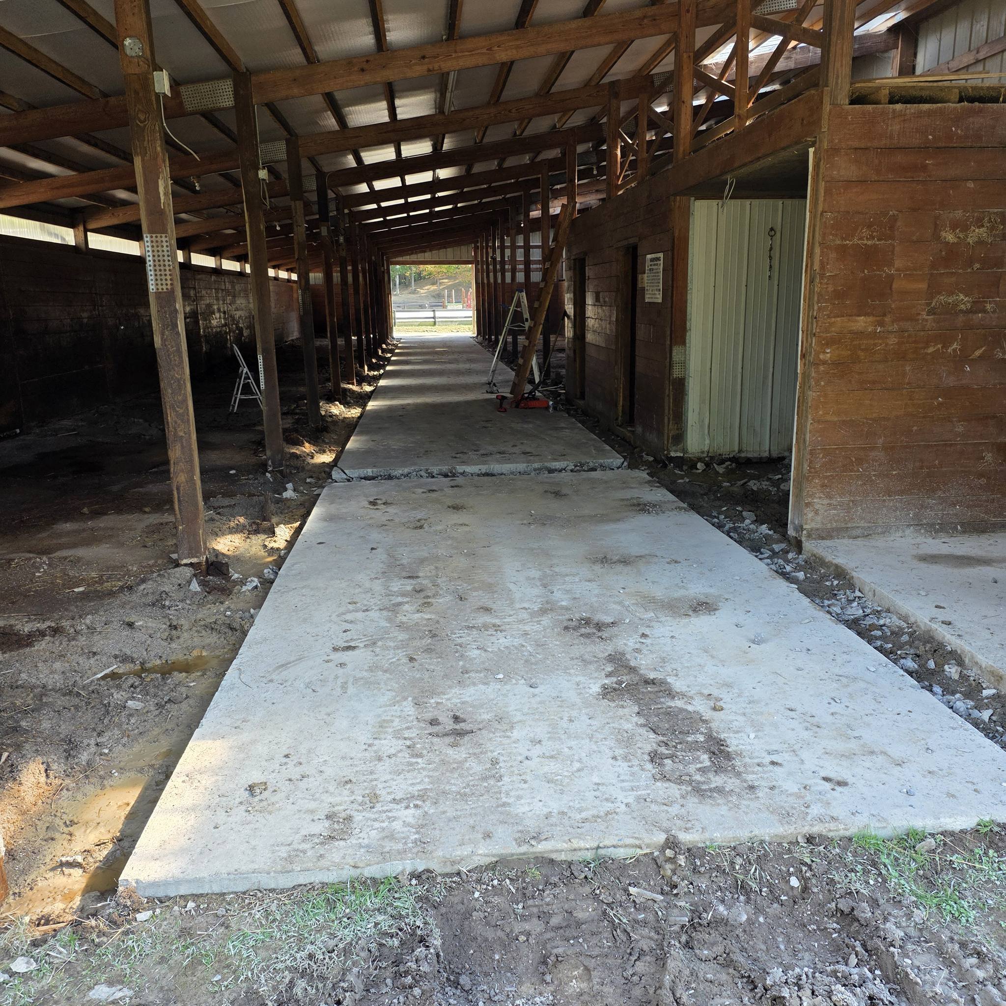 Construction site with a concrete walkway