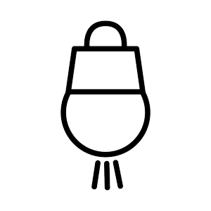 Outline drawing of a light bulb with a small filament at the bottom.