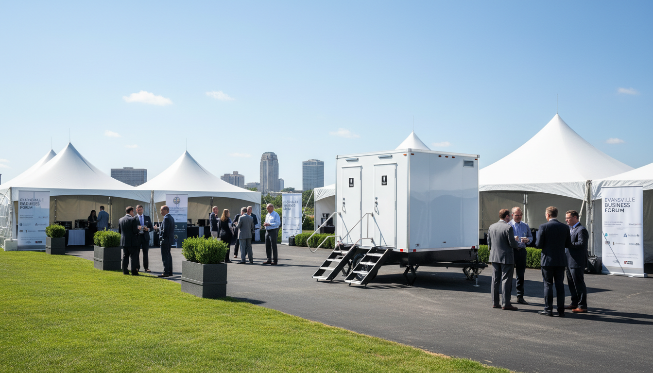 Modern restroom trailer rental for a corporate event in Henderson Kentucky serving Southern Indiana and Western Kentucky