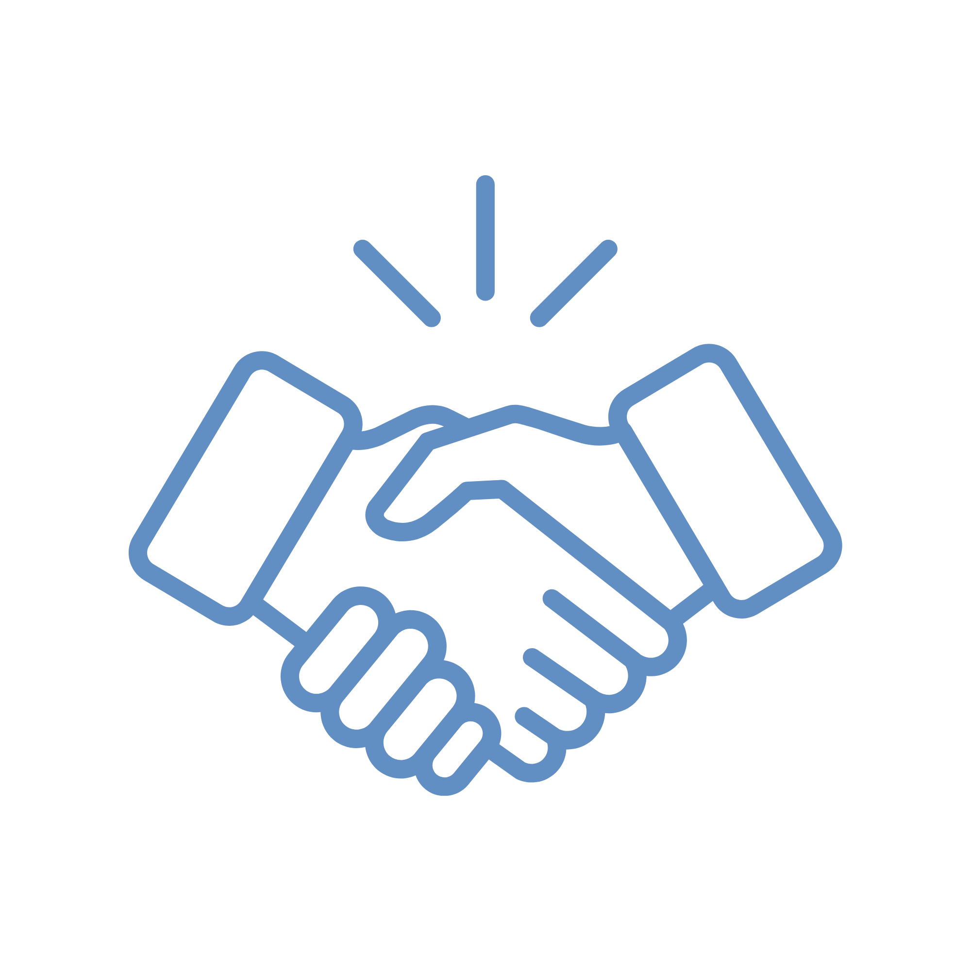 Blue icon of a handshake