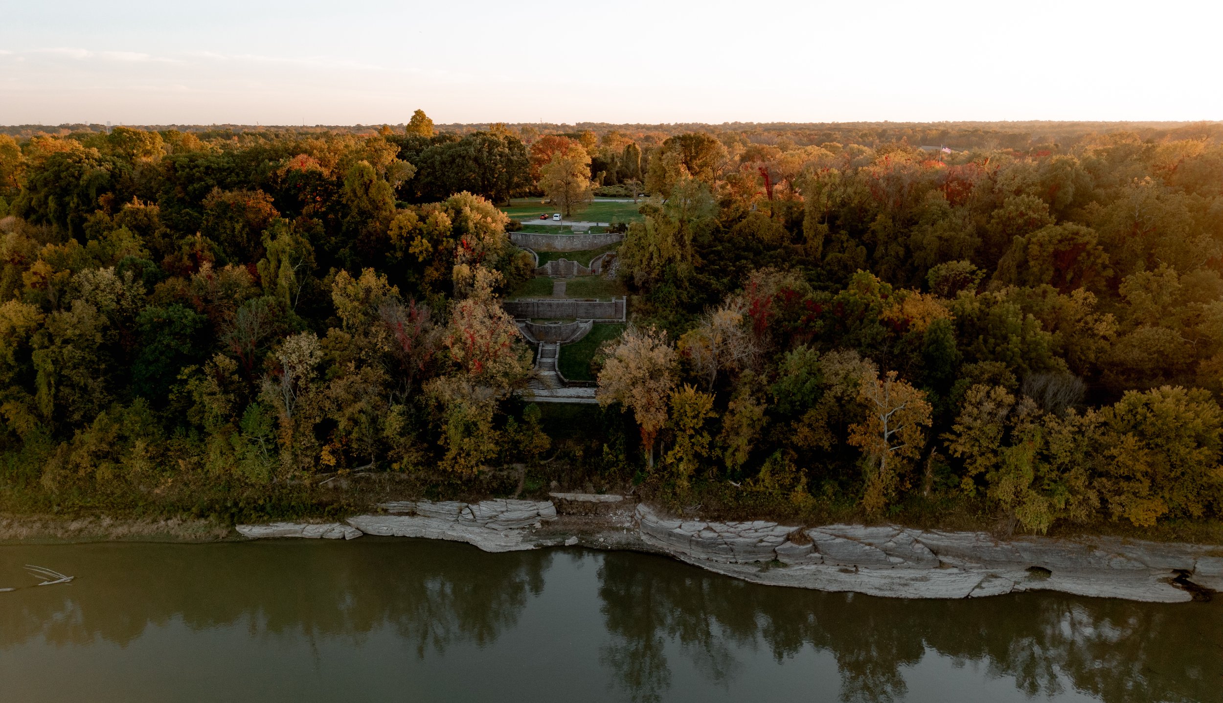 View of Fort Bellefontaine from the river in the fall