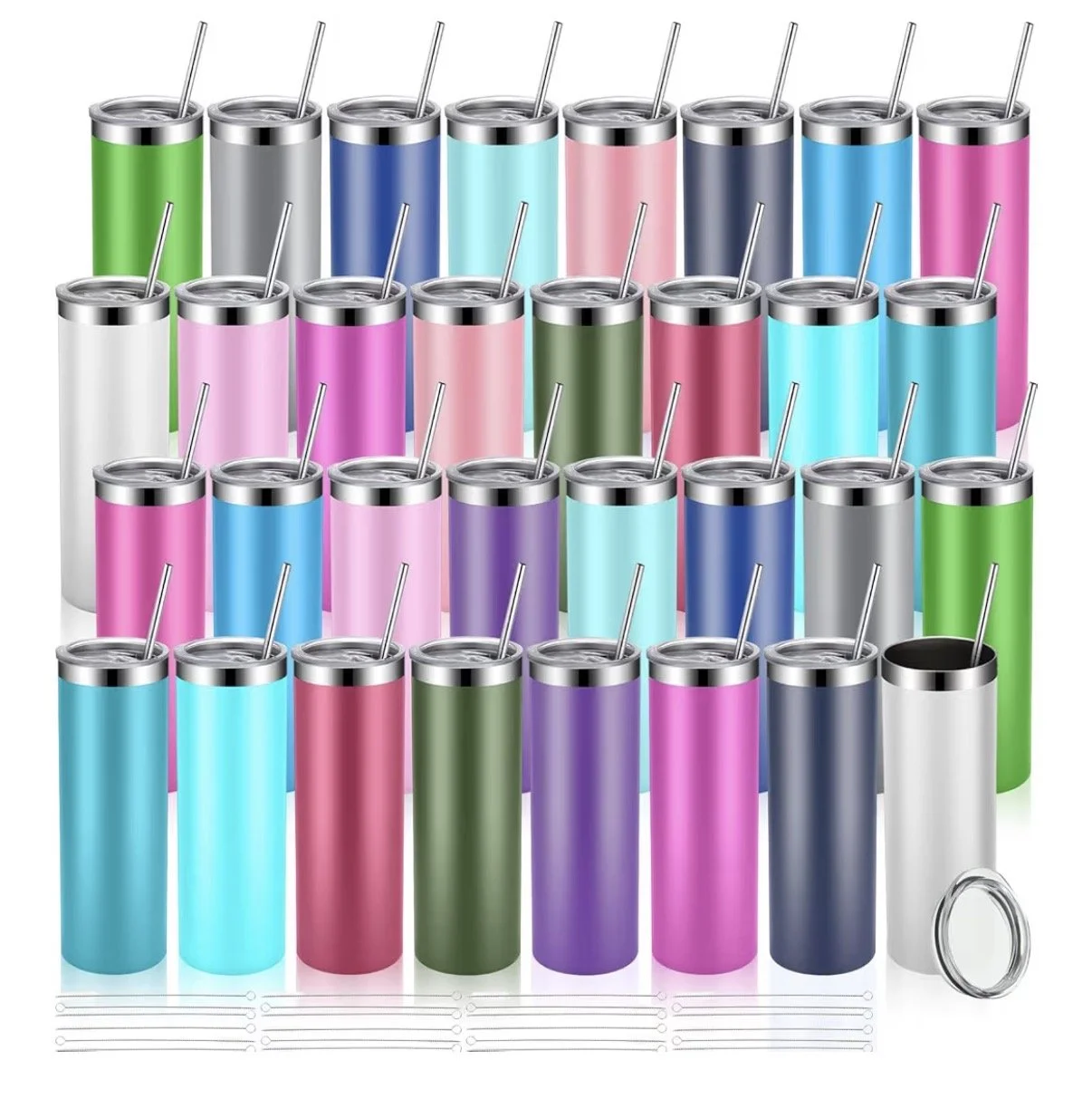 20 oz Stainless Steel with Lids and Straws