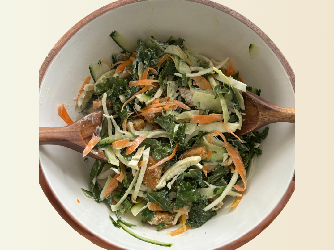 crispy chicken salad with avocado lime dressing