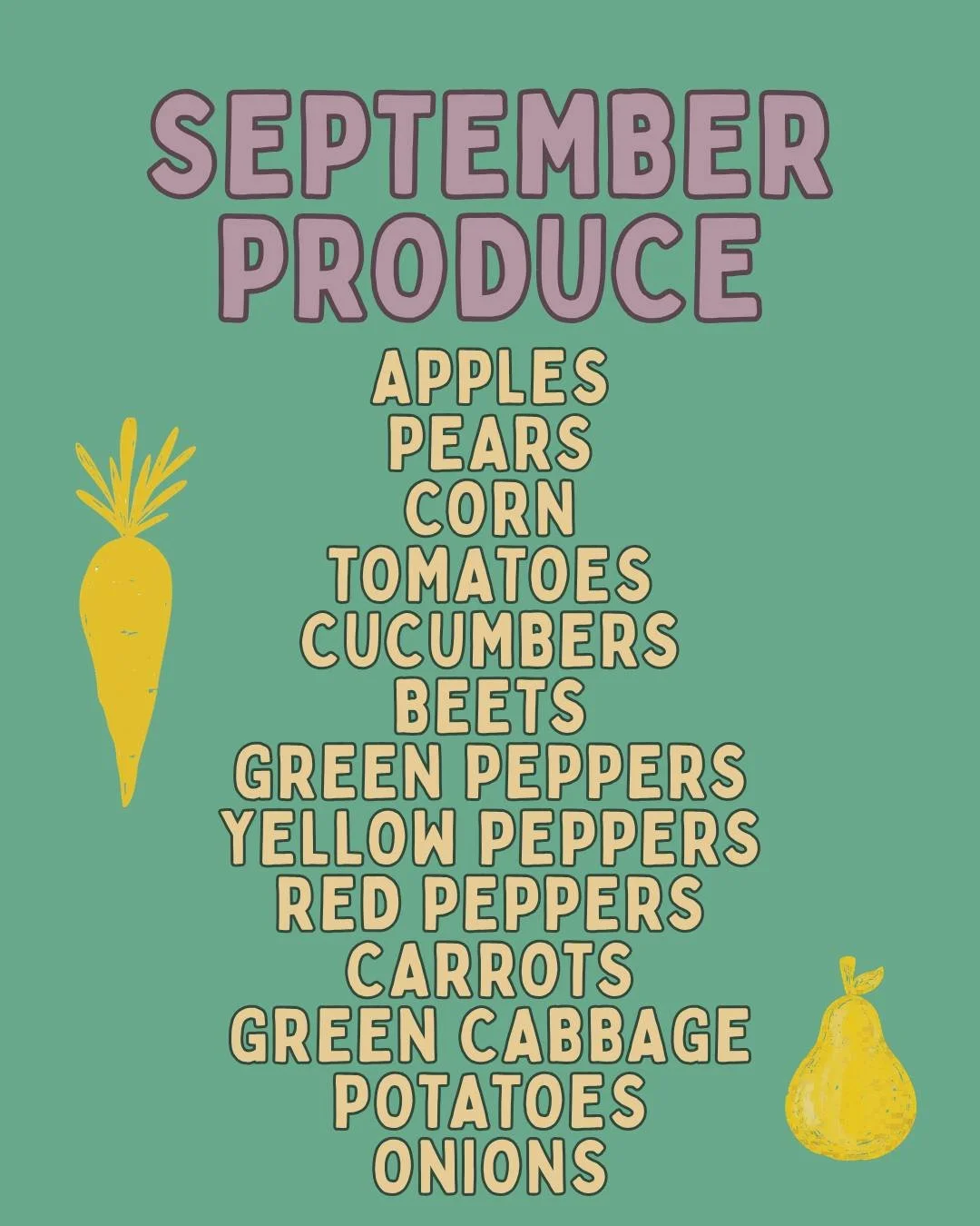 Our September produce is here! This Sunday, we will have more than 1800 lbs of apples, pears, corn, tomatoes, cucumbers, beets, green, yellow and red bell peppers, green cabbage, carrots, new potatoes and onions all for just $1/lbs 🫑🍅

We will also