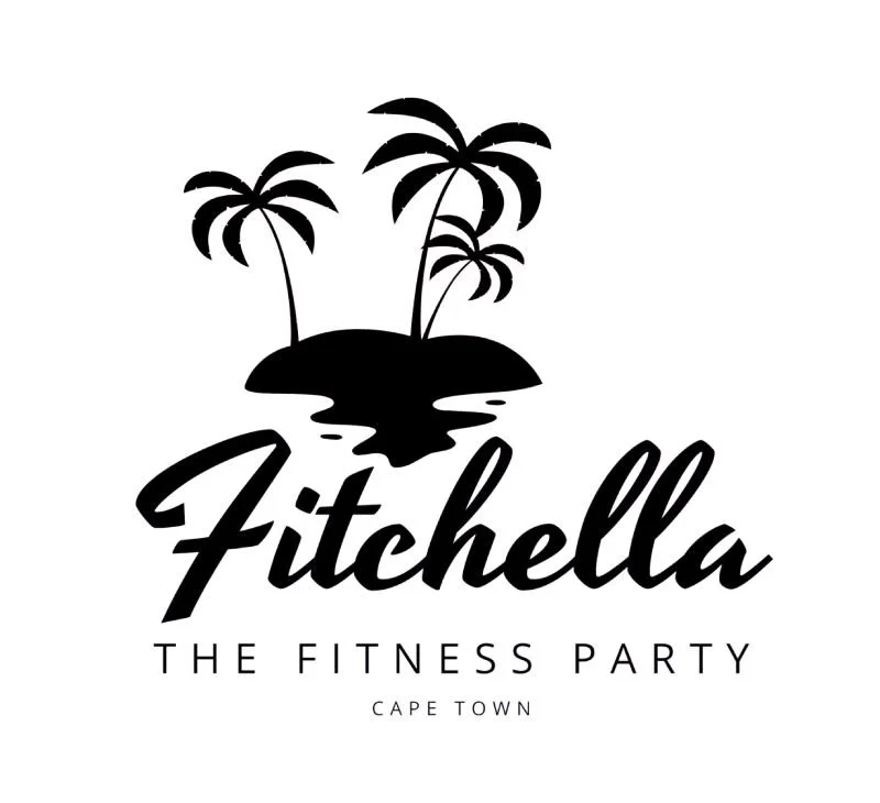Logo for Fitchella, the fitness party in Cape Town, featuring silhouettes of palm trees on an island.