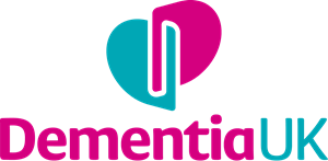 Logo of Dementia UK with stylized emblem and the words 'Dementia UK' in pink and blue.