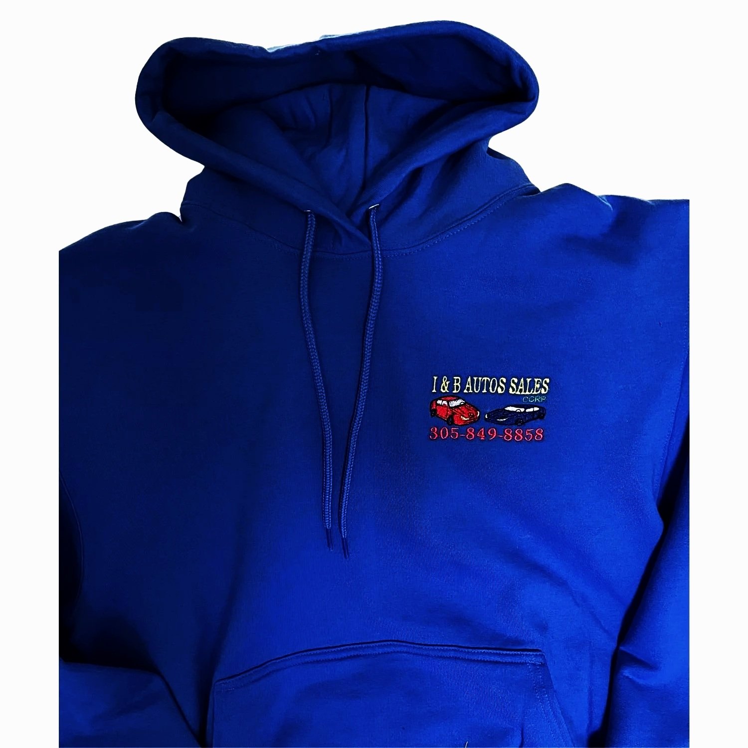 hoodie bordado personalizado con logo de I and B Auto Sales Corp uniforme corporativo en Naples Florida.