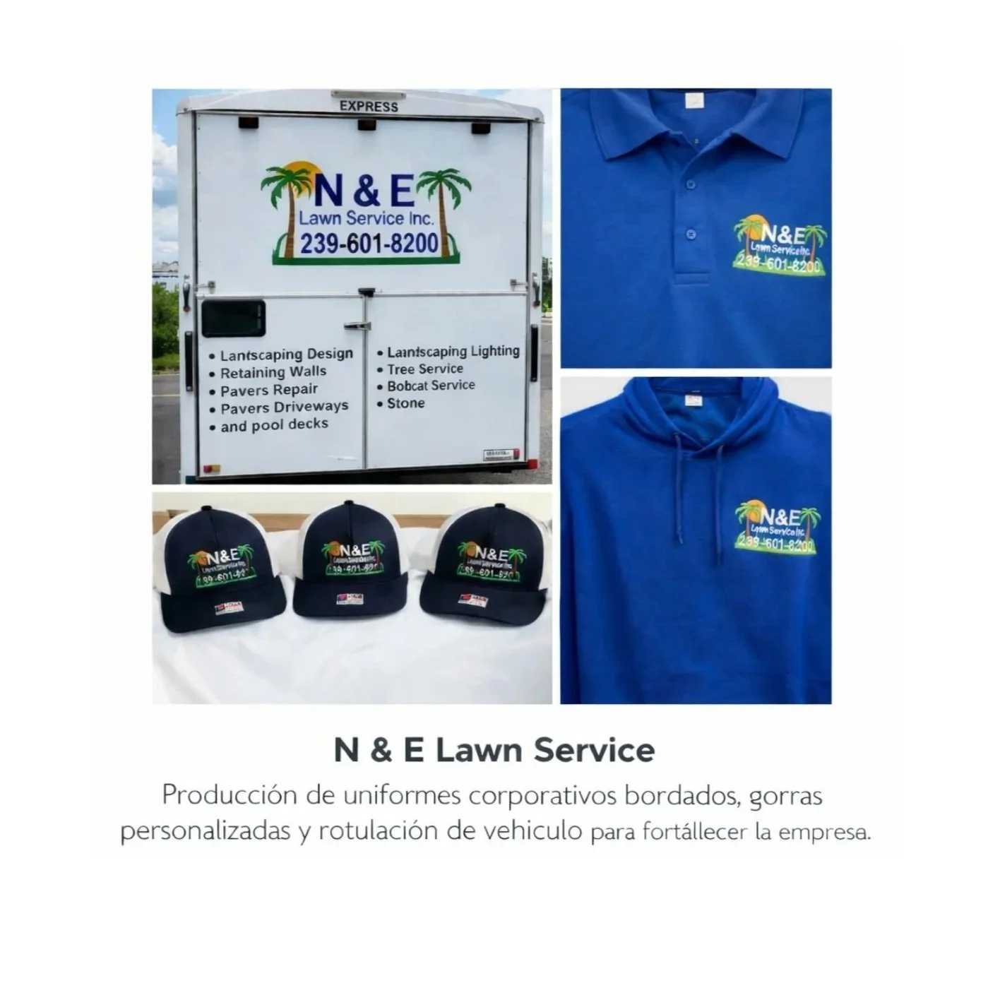 uniformes personalizados gorras bordadas y ropa de trabajo para empresa de lawn service en Naples Florida