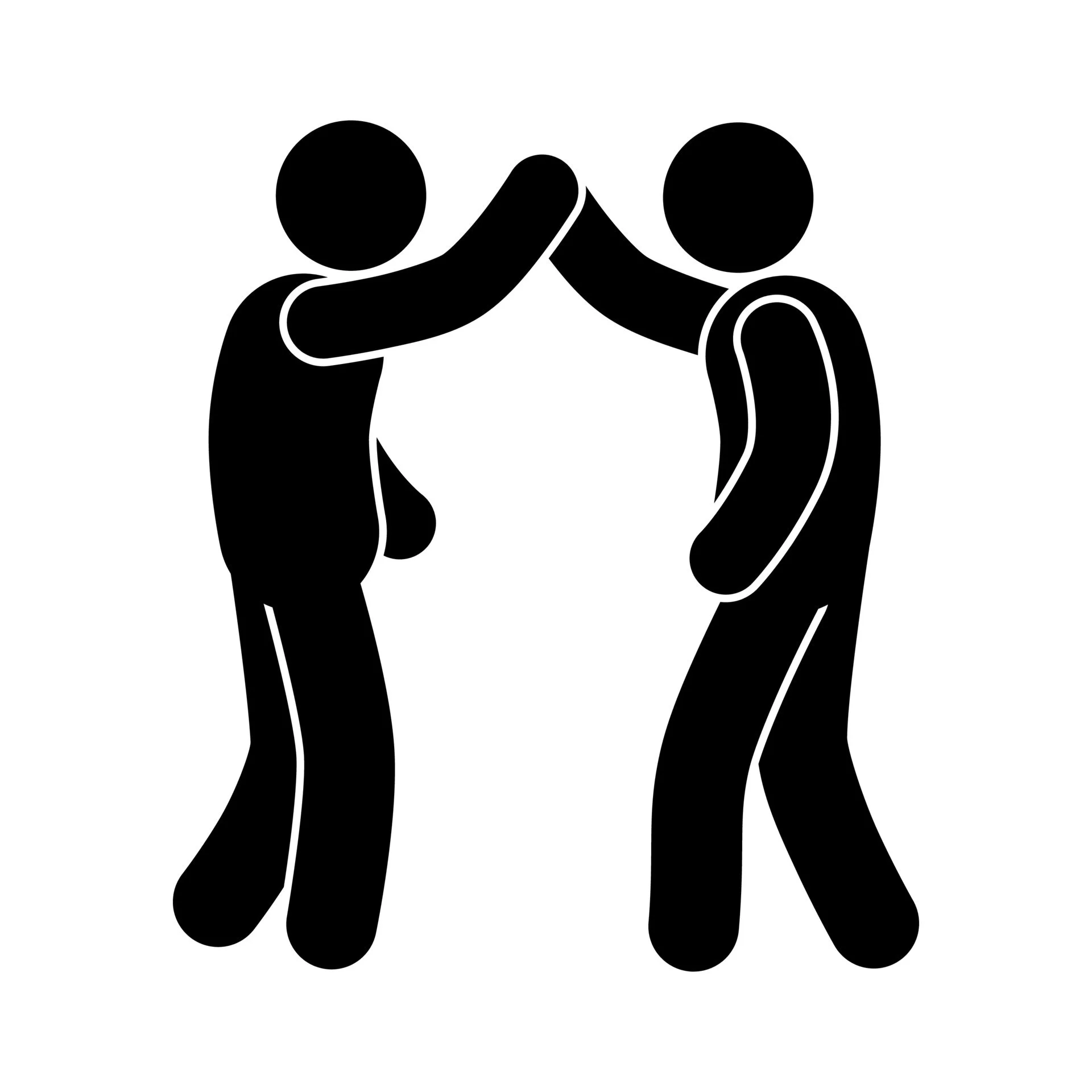 Silhouette of two people engaging in a friendly high-five or greeting.