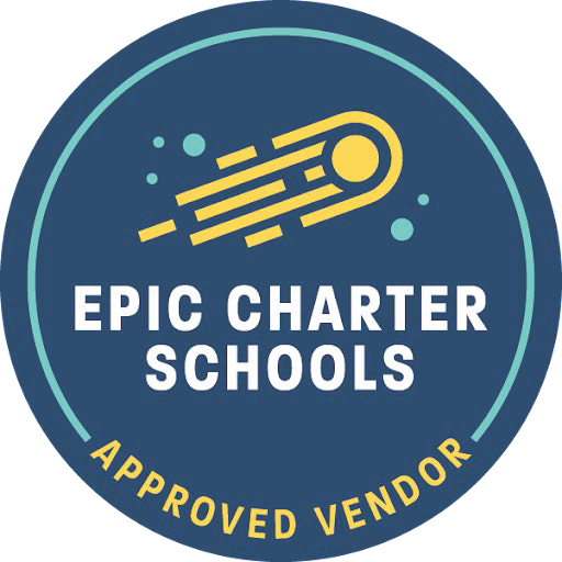 Logo of Epic Charter Schools with a stylized shooting star and the text 'Epic Charter Schools Approved Vendor' on a dark blue background.