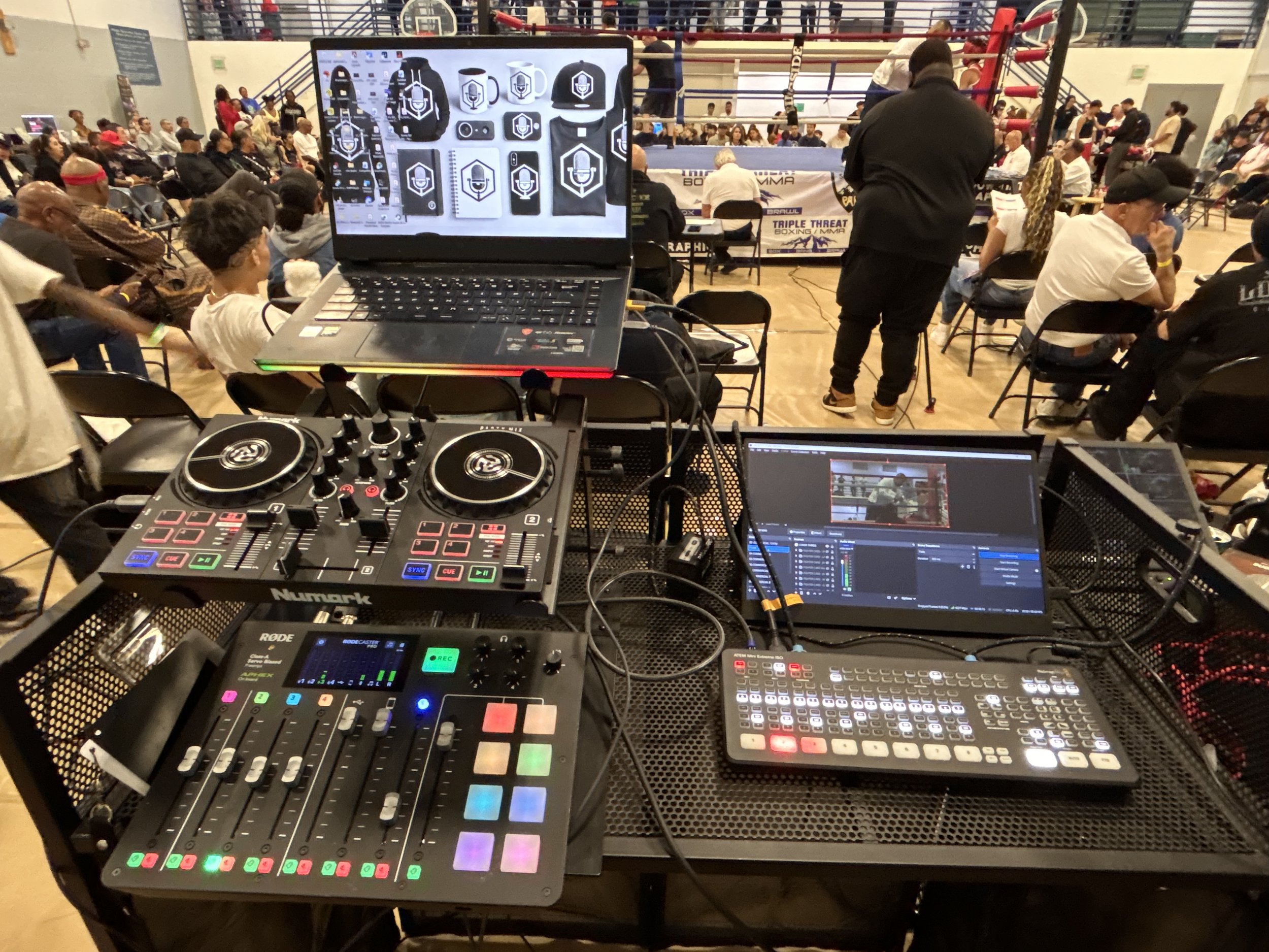 Full production control: ATEM switching, OBS integration, DJ audio routing, and real-time broadcast management.