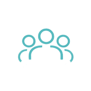 An icon depicting a group of three people, representing a community or team.