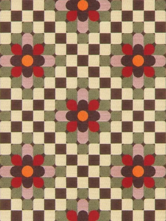 Pattern with pink and brown flowers on a checkered background