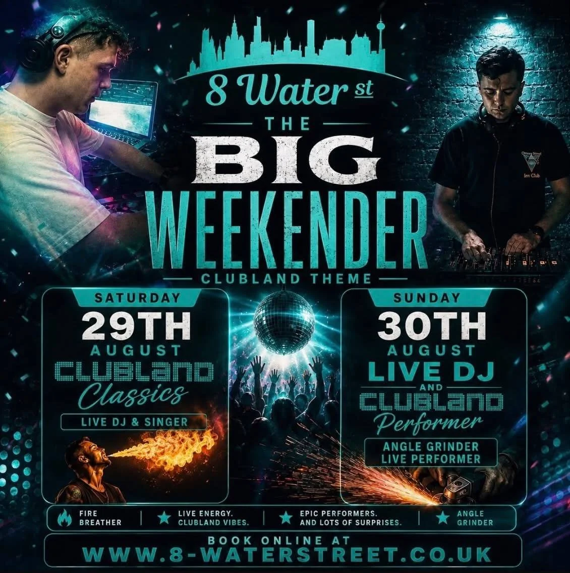 THIS SATURDAY AND SUNDAY!!! LAST REMAINING TABLES AVAILABLE! 

Get ready for two huge nights packed with Clubland classics, live entertainment, big energy and plenty of surprises. This is one weekend you do NOT want to miss.

🎶 SATURDAY 29TH AUGUST
