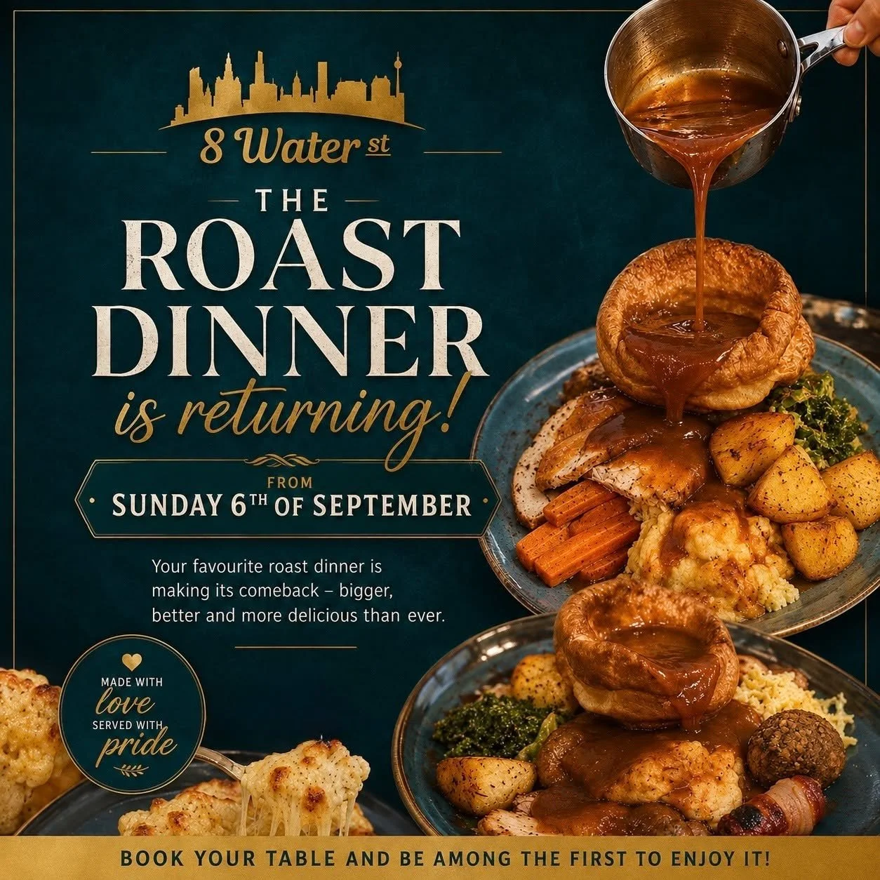 BIG NEWS&hellip; OUR ROAST DINNERS ARE BACK! 🍽️🔥
The wait is finally over! Our legendary Sunday roasts at 8 Water Street are officially returning from Sunday 6th September, and we couldn&rsquo;t be more excited to welcome you back! ❤️
Get ready for