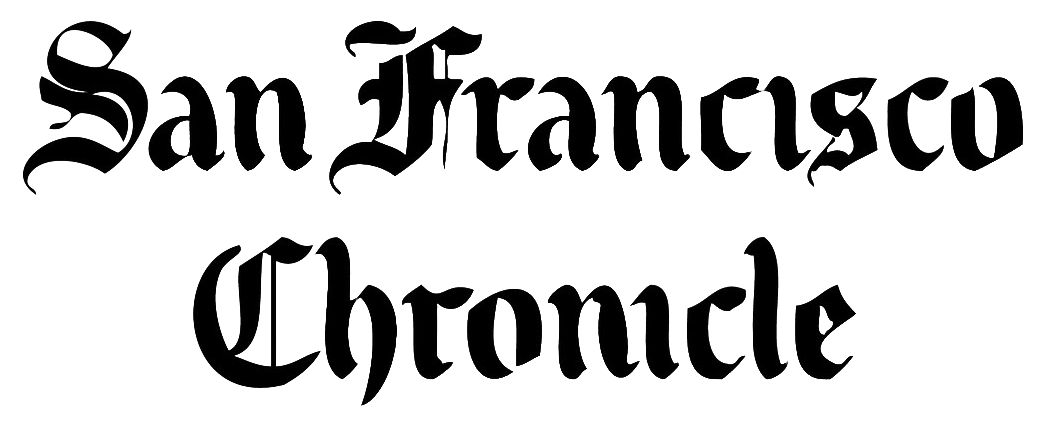 Text reading 'San Francisco Chronicle' in a black, Old English font on a transparent background.