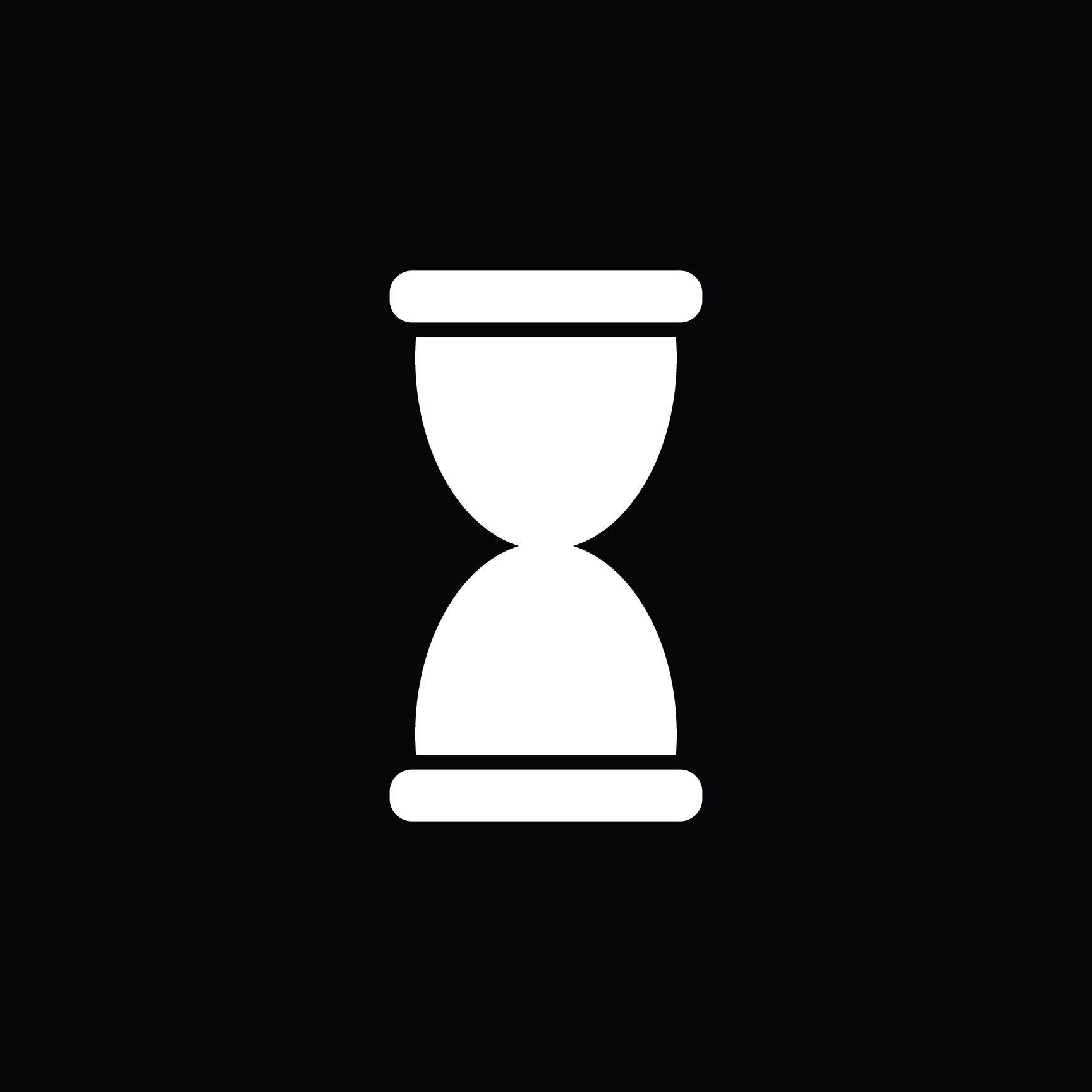 Black background with a white hourglass icon in the center.