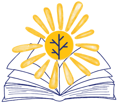 Open book with flower graphic for Yellow Wood Academy summer camp enrollment