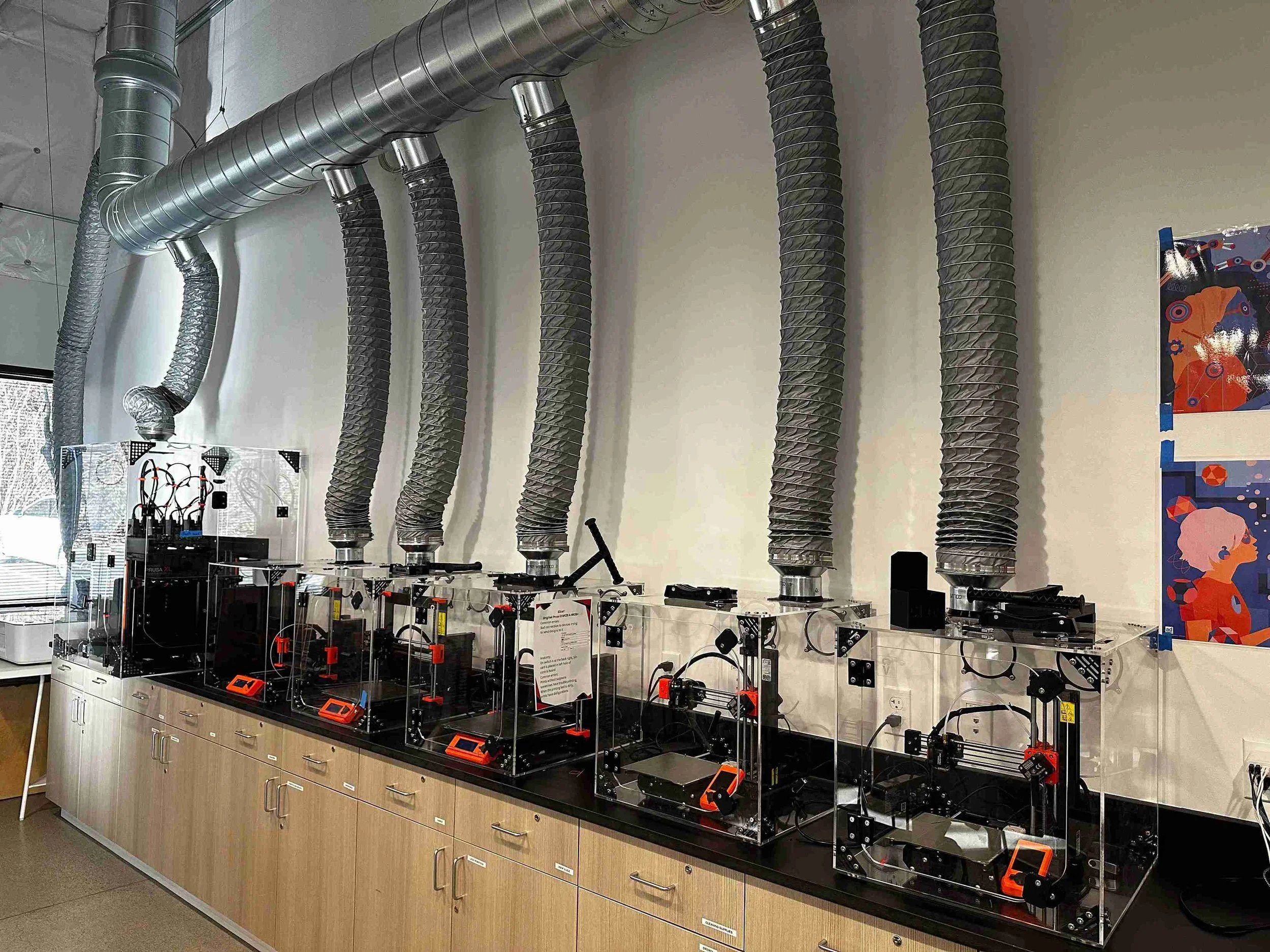 Yellow Wood Academy makerspace with 3D printers and hands-on technology learning equipment