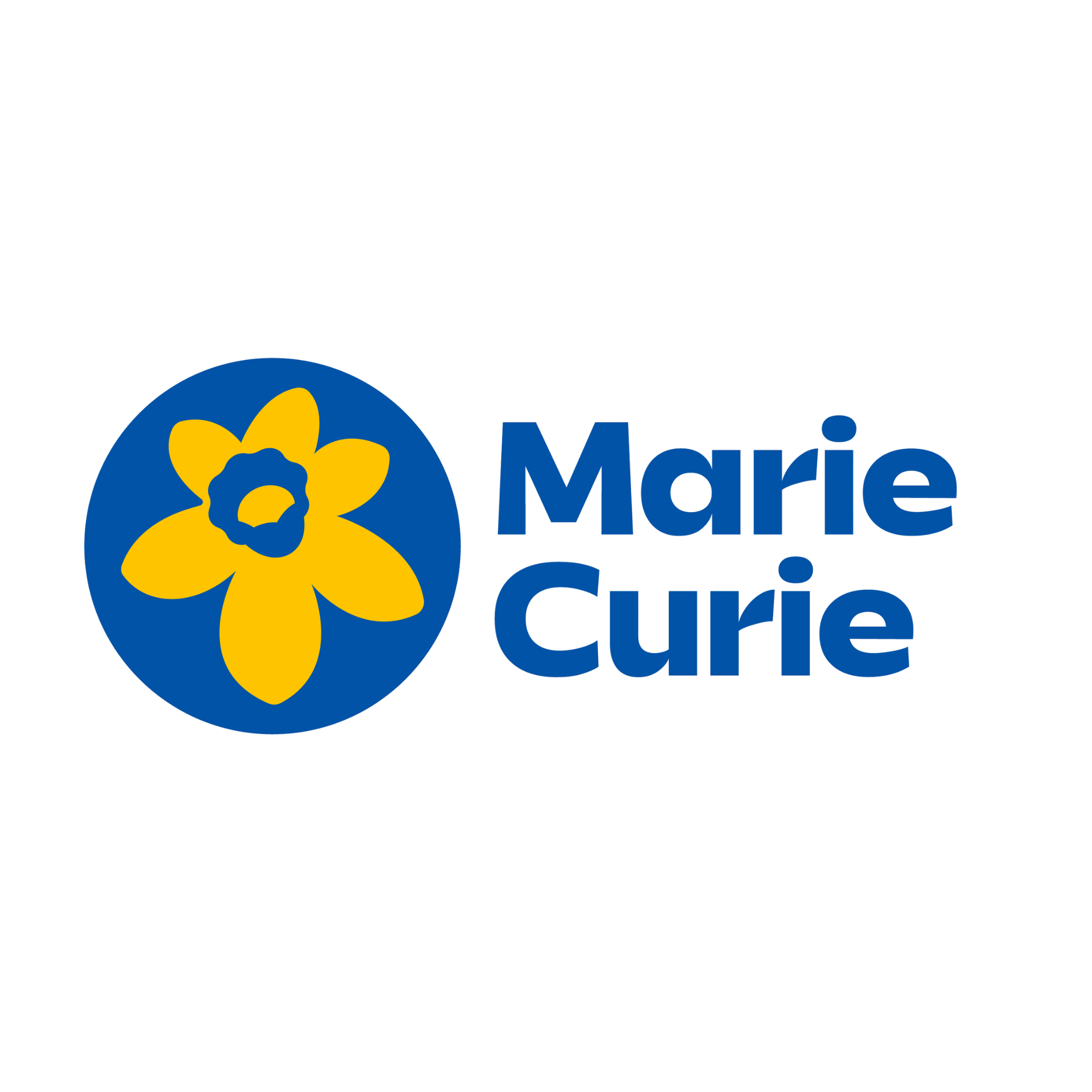 Marie Curie Foundation logo featuring a blue circle with a stylized yellow daffodil and the text 'Marie Curie' next to it.