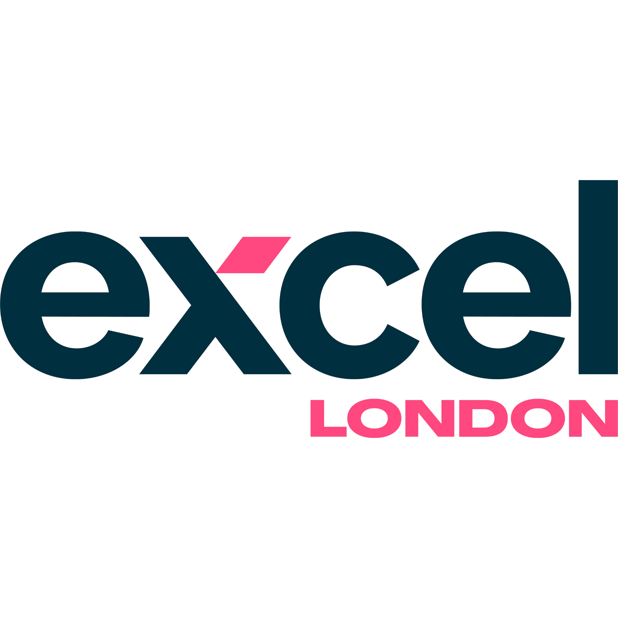 Logo for Excel London with stylized text in dark blue and pink colors.