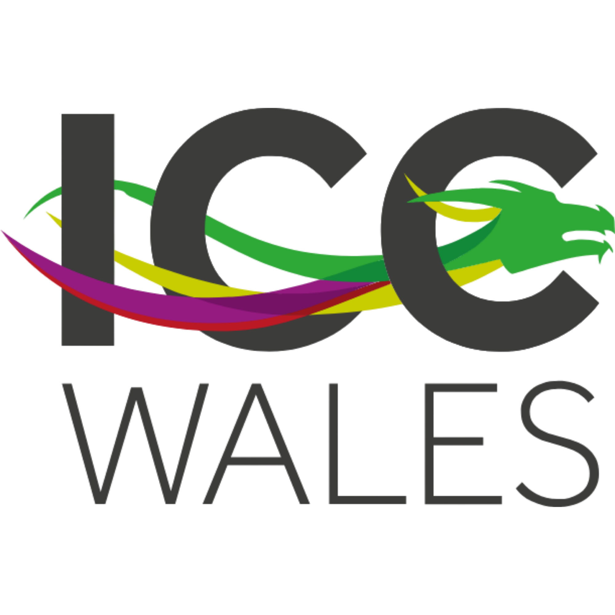 Coca-Cola logos with the words "Ice" and "Waves" in stylized font and a green and yellow dragon logo in the background.