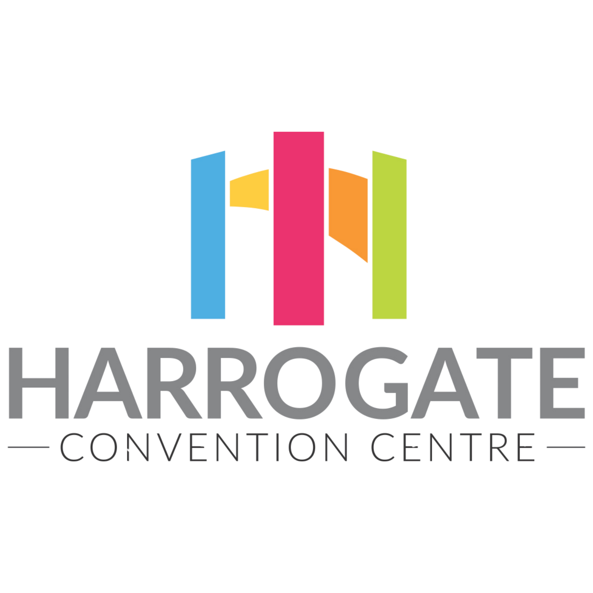 Logo for Harrogate Convention Centre featuring a colorful 3D bar graph with red, orange, yellow, blue, and green bars, and the text 'HARROGATE CONVENTION CENTRE' below.