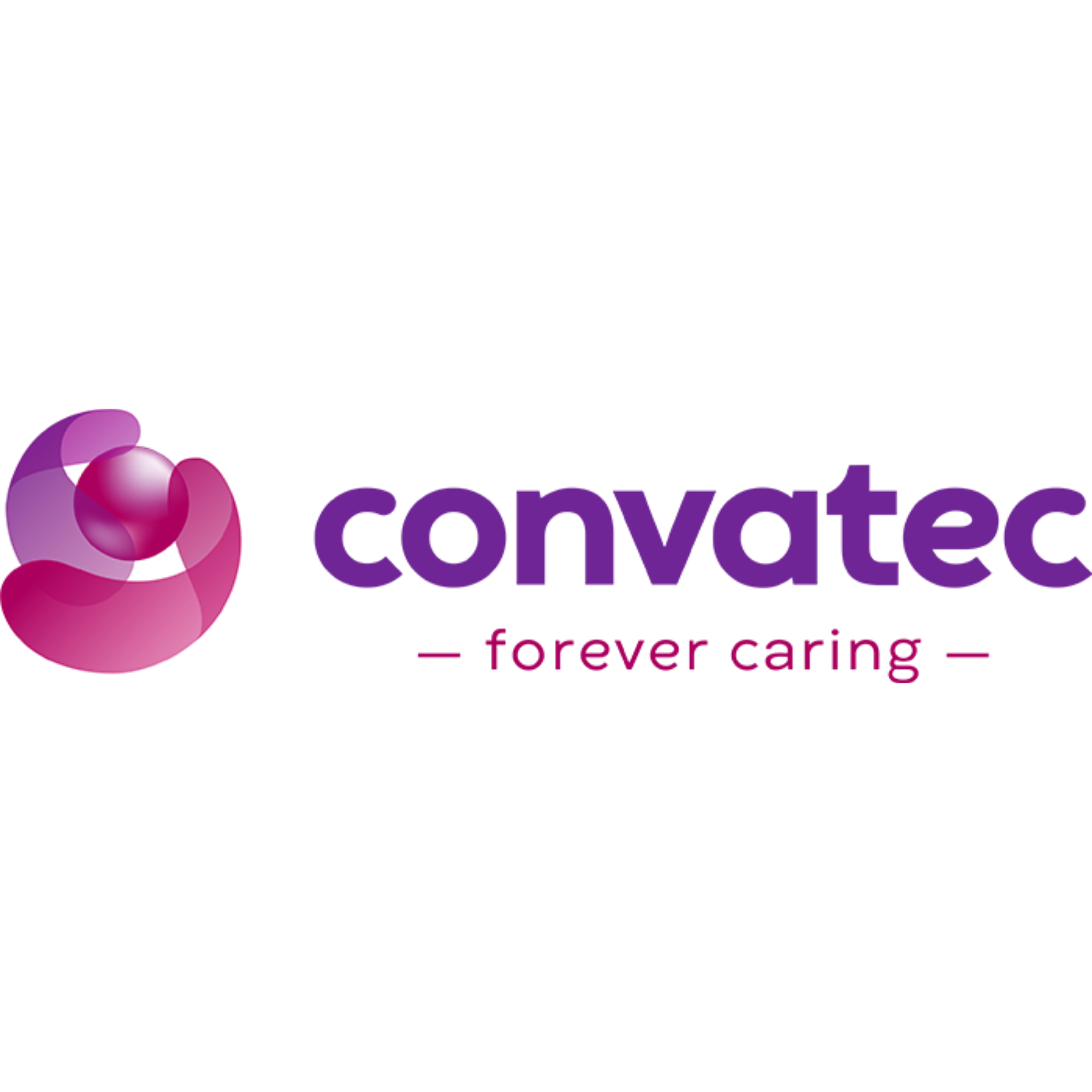 Logo of Convatc, a telecommunications company, with a purple and pink abstract sphere design and the tagline "never-ending".