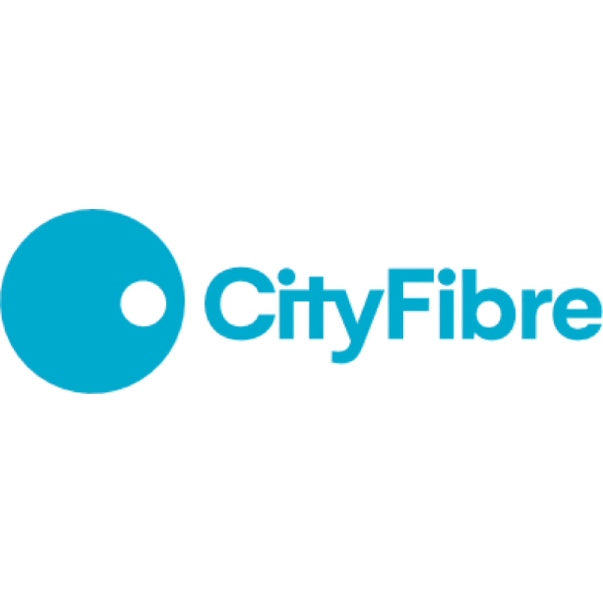 CityFibre logo with a large blue circle and smaller circle inside it, followed by the words 'CityFibre' in blue text.