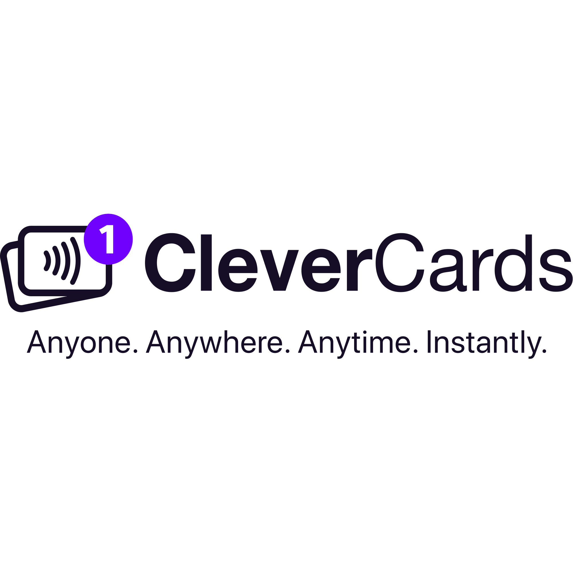 Logo for CleverCards with text 'Anyone. Anywhere. Anytime. Instantly.'