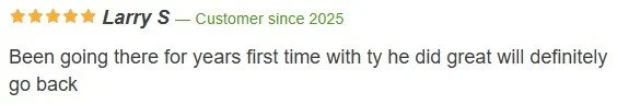 Customer review with 5-star rating and user comment about a positive experience.