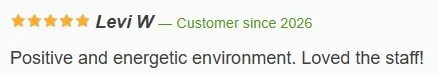 Customer review praising positive environment and friendly staff