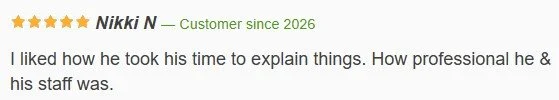 Customer review with five stars and positive feedback.