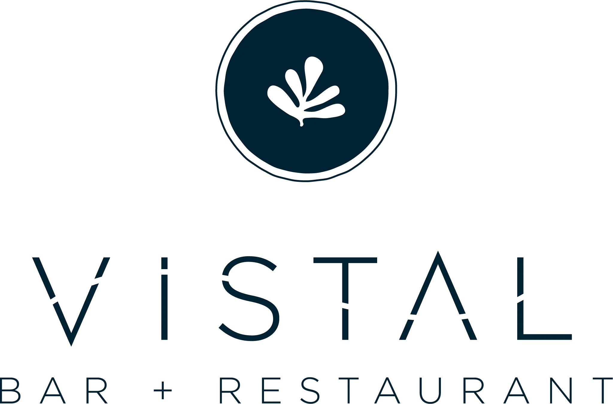Vistal Bar + Restaurant logo with a circular emblem with abstract seaweed icon and modern font.